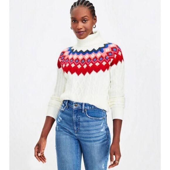 LOFT Fair Isle Turtleneck Sweater size Small - Picture 1 of 9